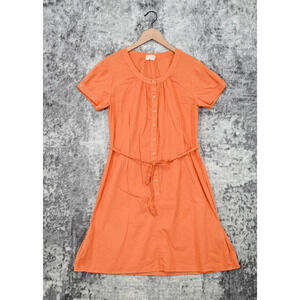 CP Shades Dress Womens Orange Cotton Button Front Tie Waist S Small